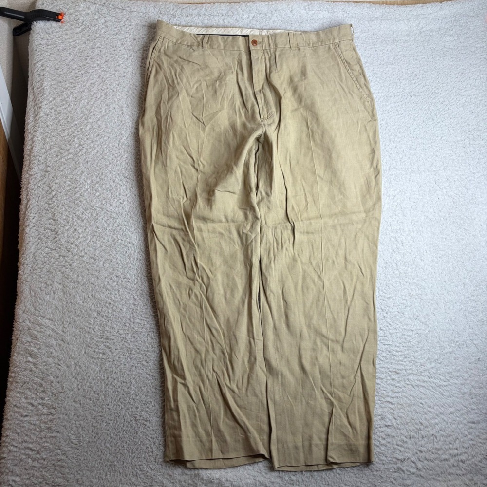 Vintage Polo Ralph Lauren Linen Silk pleated Trousers Tan flowy 40x30 (38x28)